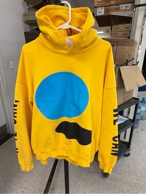 Yeezy Men's Yellow Hoodie with Blue & Black Graphic
